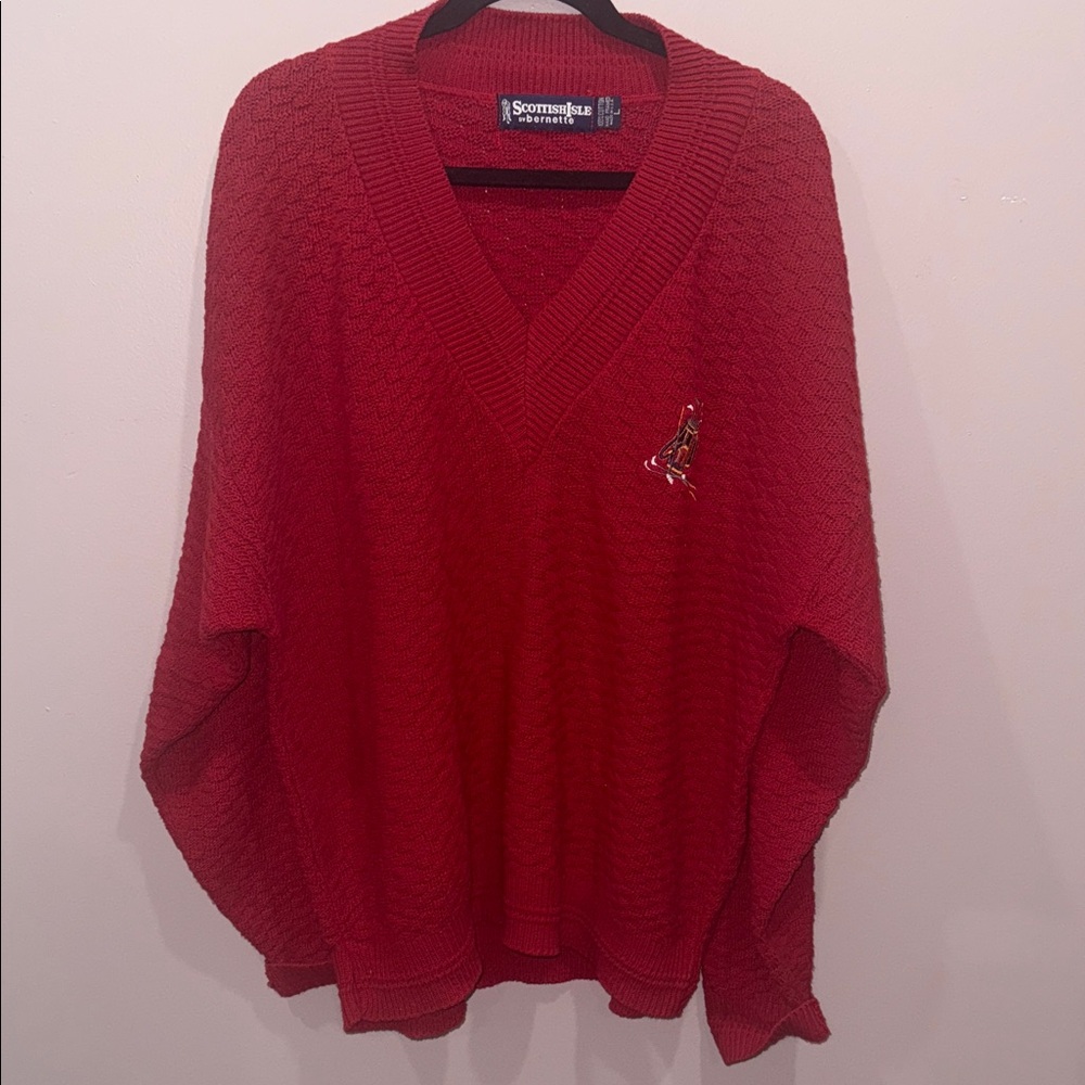 Vintage Scottish Isle Red V-Neck Golf Sweater‎